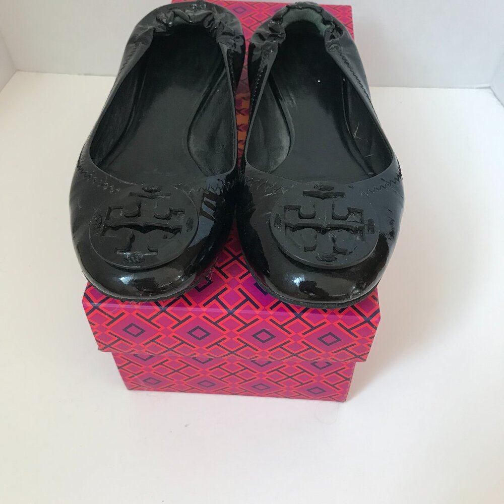 Tory Burch Reva Black Patent Leather Ballerina Flats – Size 7.5